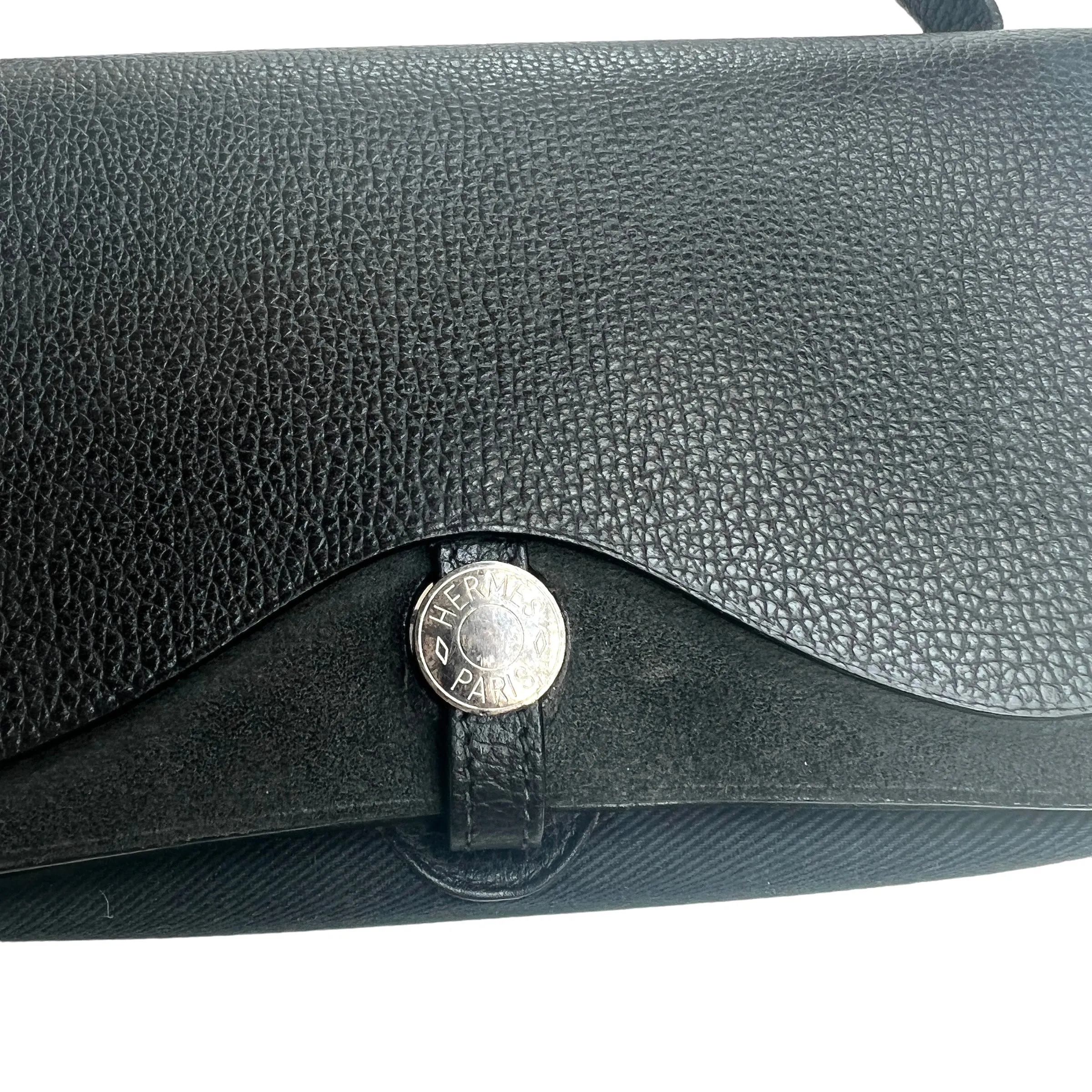 Black Leather & Fabric Shoulder Bag