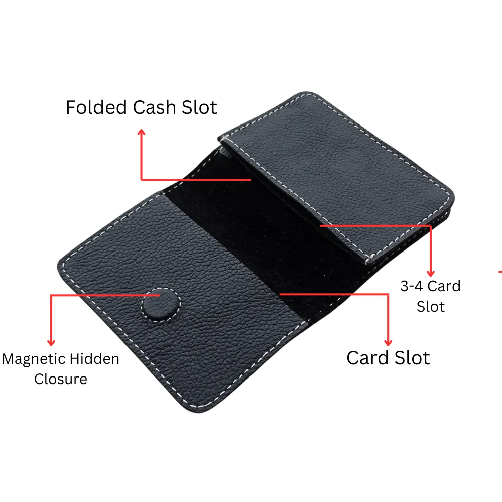 Black Leather Mini Wallet - Hidden Magnetic Closure