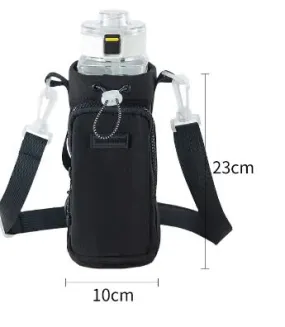 Black Portable Outdoor Water Bottle Holder Bag with Adjustable Shoulder Strap, Nylon Waterproof Material, 121g Lightweight, 23cm Height for Travel and Hiking(Water Cup Not Included)