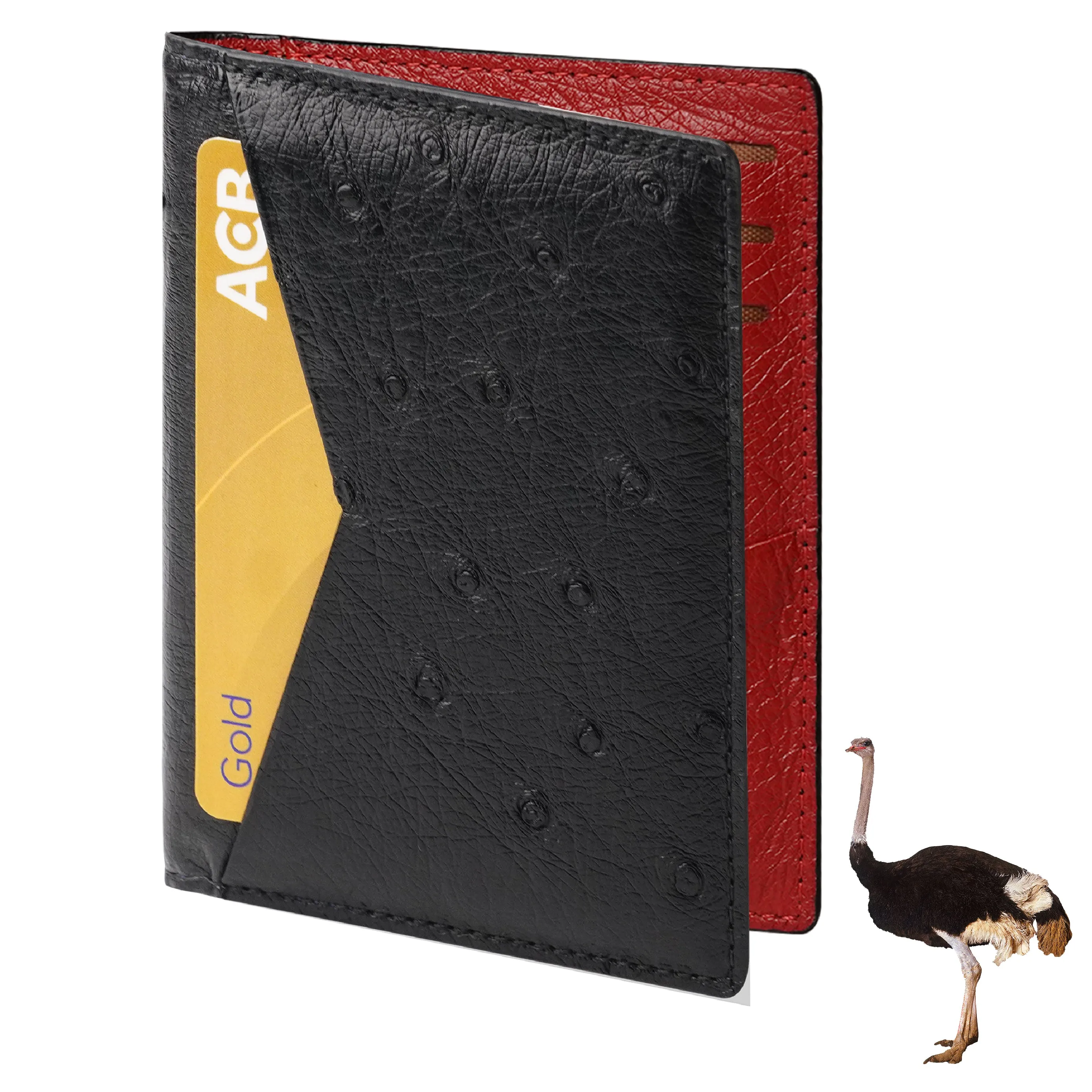 Black Red Double Side Ostrich Leather Credit Card Holder | RFID Blocking | CARDOS-17