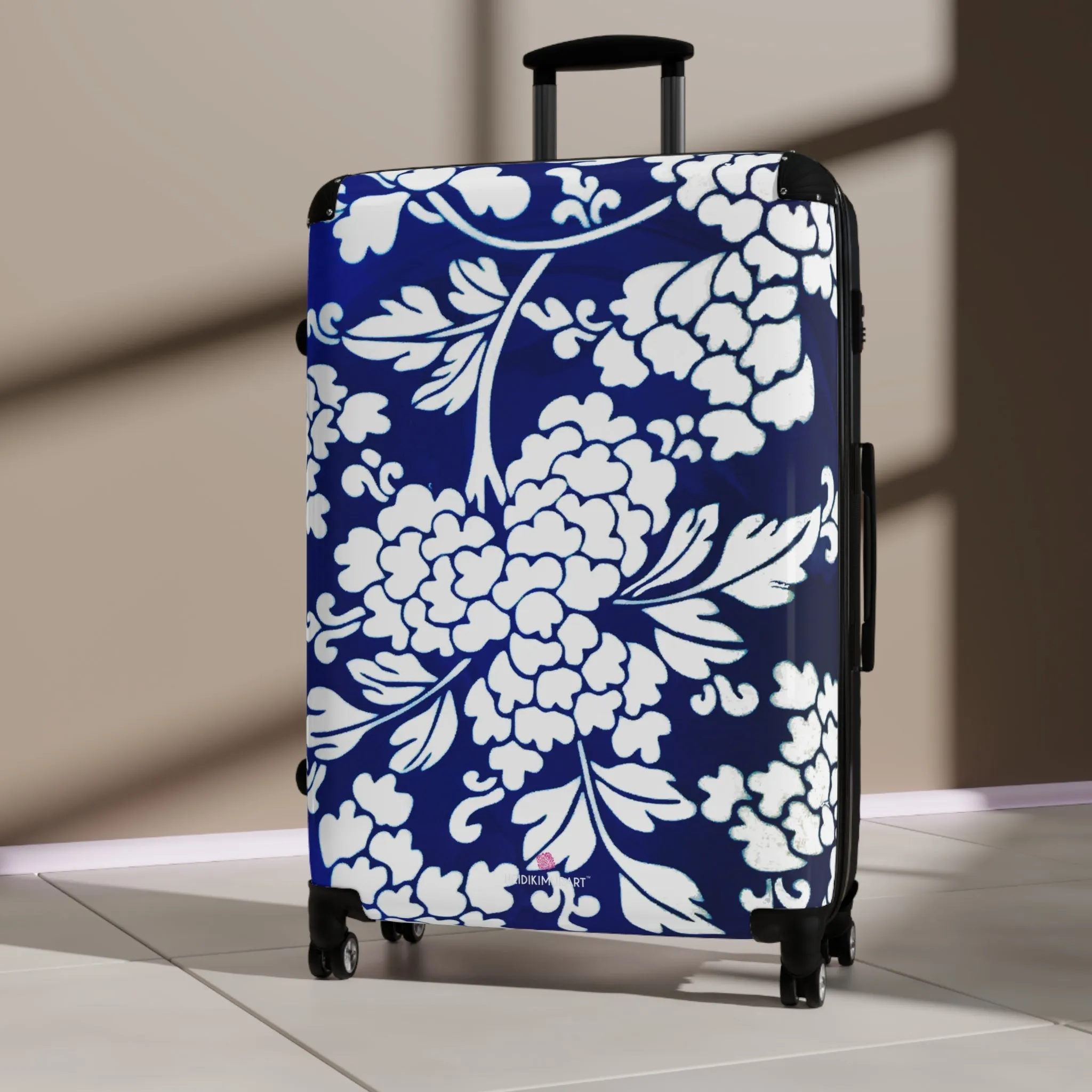 Blue Floral Print Suitcase, Abstract Print Designer Suitcases, Travel Bag Suitcases (Small, Medium, Large)