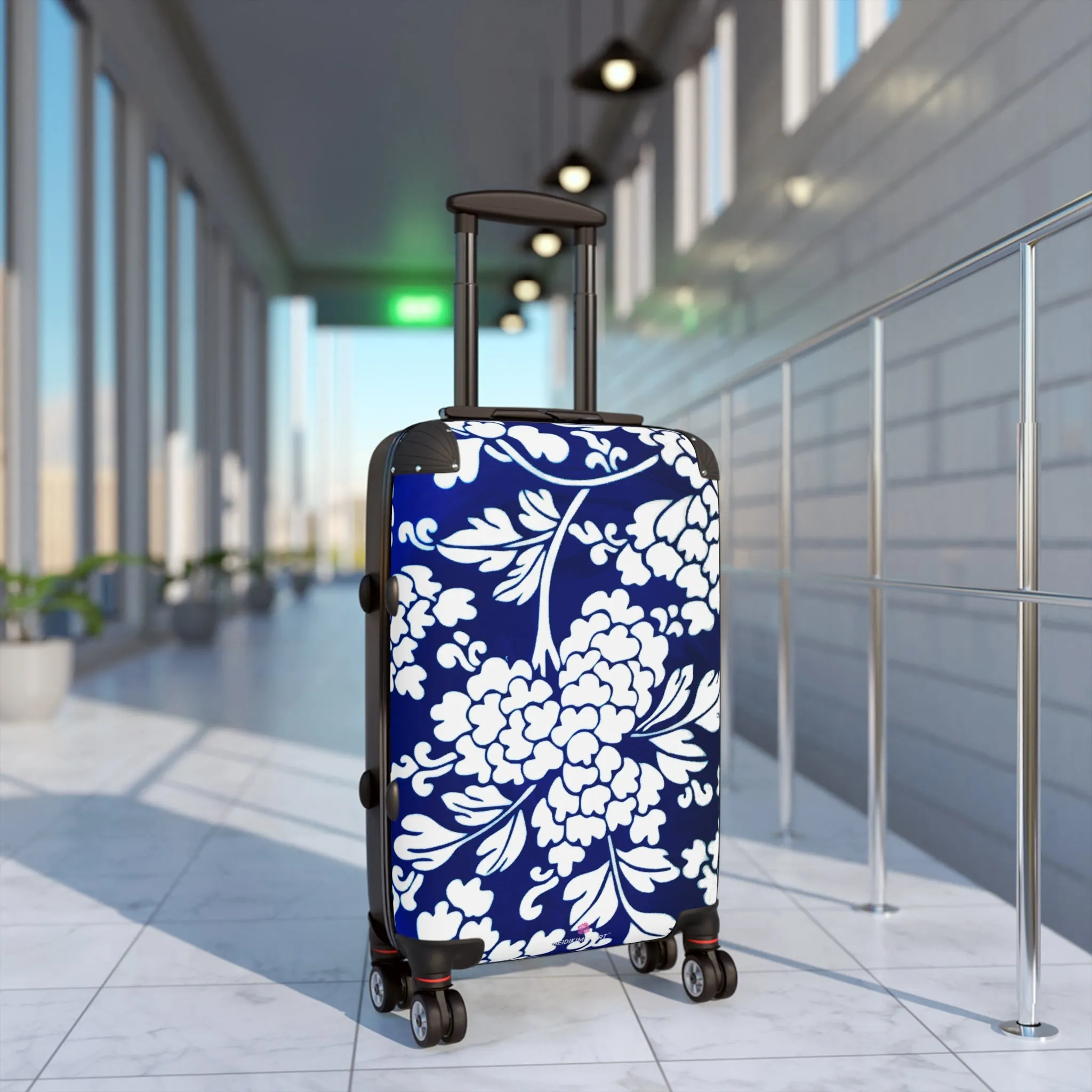 Blue Floral Print Suitcase, Abstract Print Designer Suitcases, Travel Bag Suitcases (Small, Medium, Large)