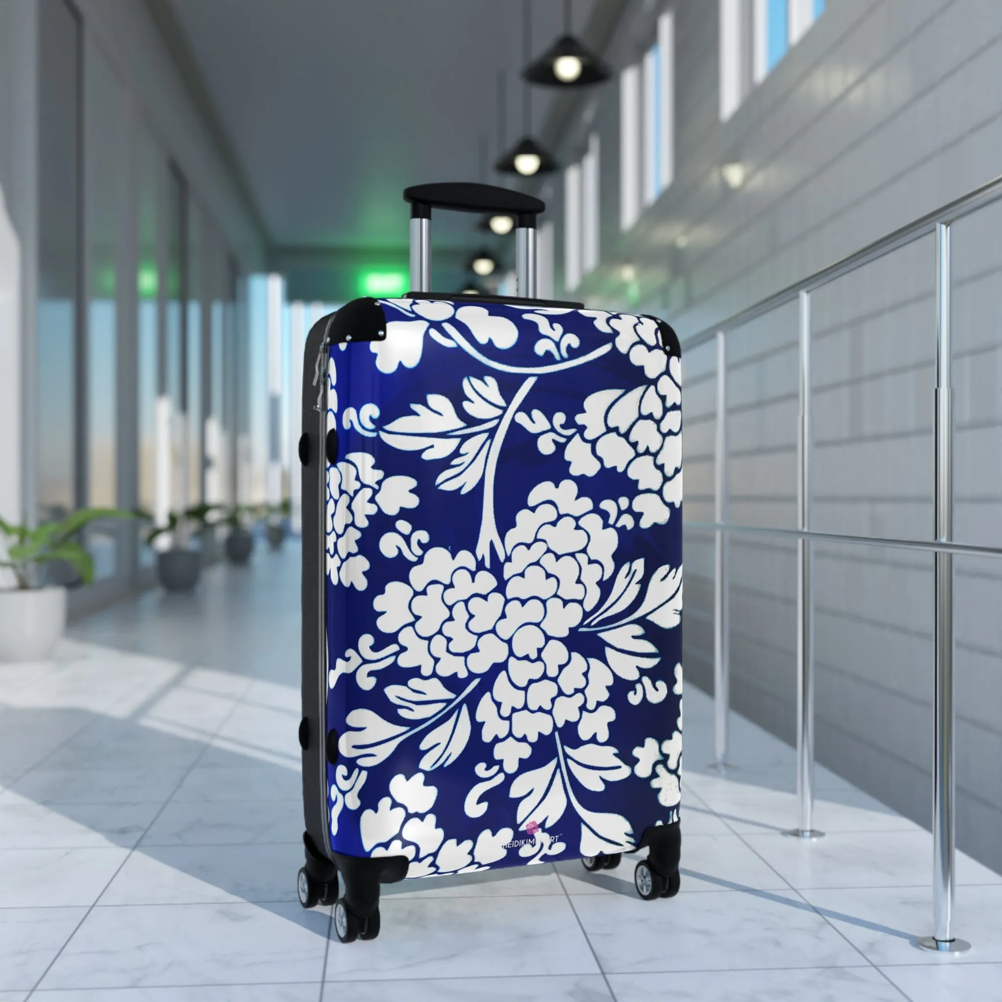 Blue Floral Print Suitcase, Abstract Print Designer Suitcases, Travel Bag Suitcases (Small, Medium, Large)