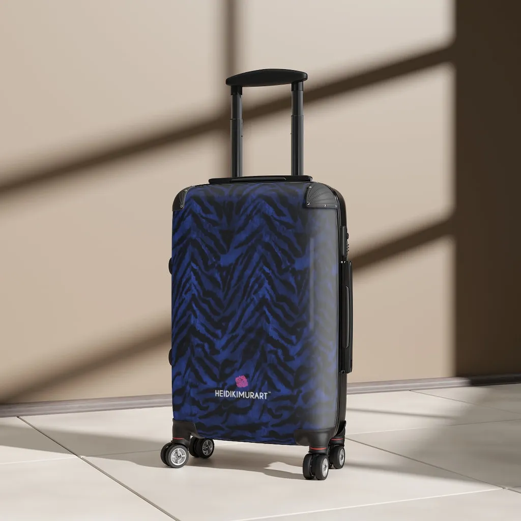 Blue Tiger Striped Cabin Suitcase, Animal Print Best Carry On Luggage With 2 Inner Pockets & Built in TSA-approved Lock With 360° Swivel