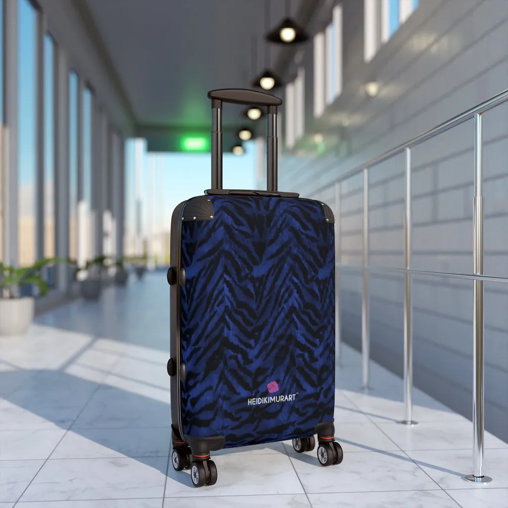 Blue Tiger Striped Cabin Suitcase, Animal Print Best Carry On Luggage With 2 Inner Pockets & Built in TSA-approved Lock With 360° Swivel