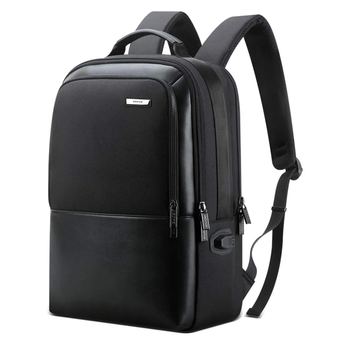 BOPAI Water Resistant Nylon Laptop Backpack with USB Charging Port (Black)