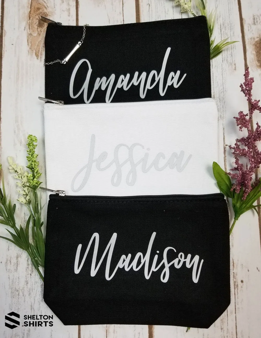 Bridal Party Makeup Bag with Name - Bridesmaid Proposal Gift