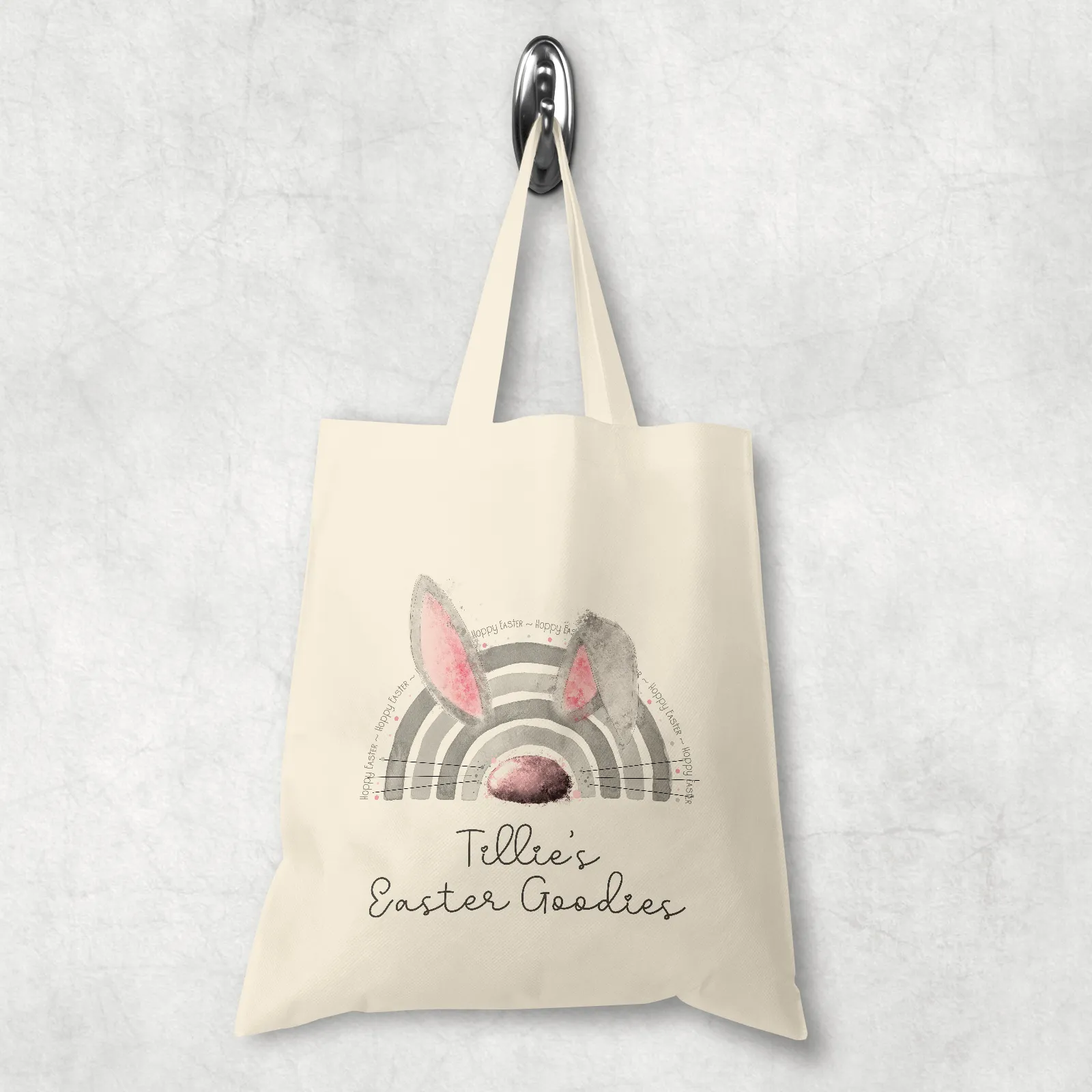 Bunnybow Hoppy Easter Bunny Rabbit Personalised Watercolour Tote Bag