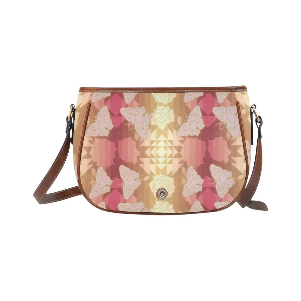 Butterfly and Roses on Geometric Saddle Bag/Large