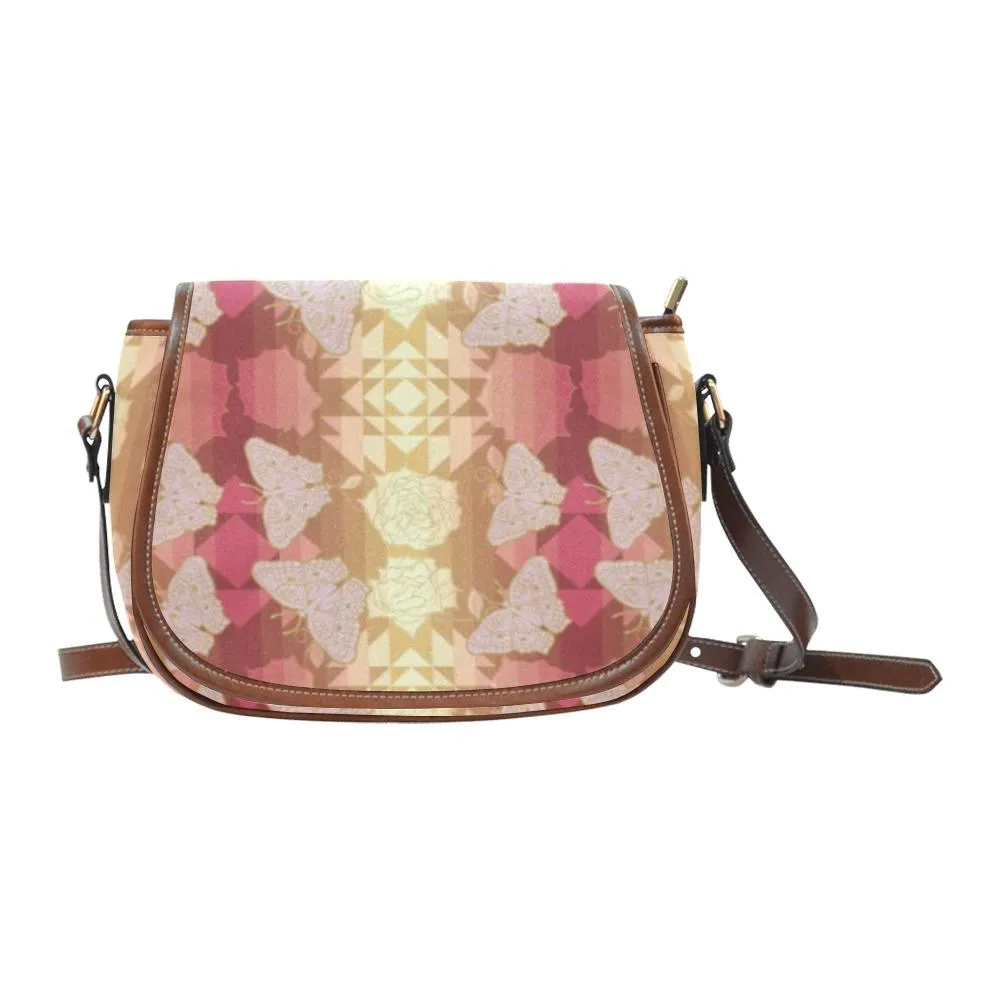 Butterfly and Roses on Geometric Saddle Bag/Large