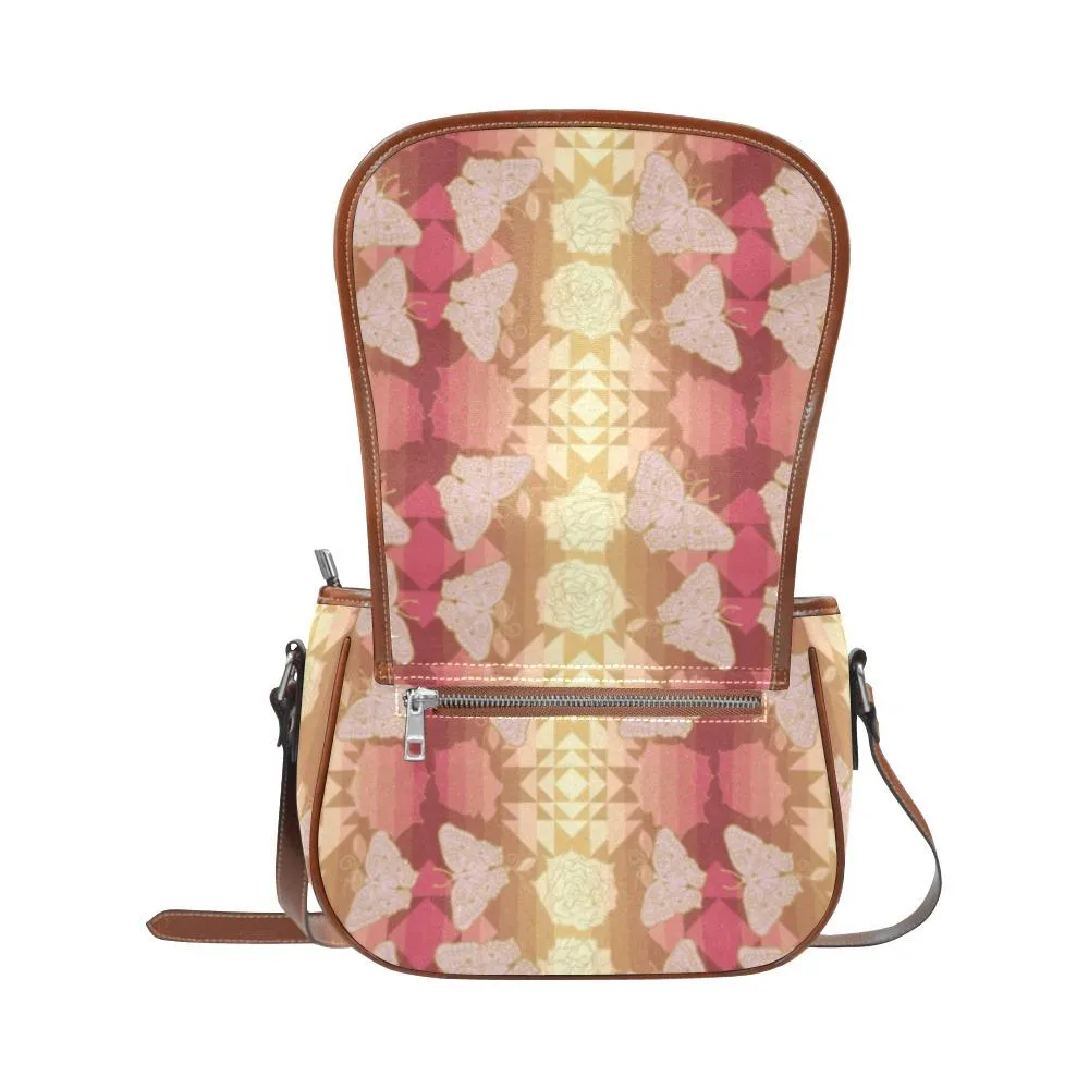 Butterfly and Roses on Geometric Saddle Bag/Large