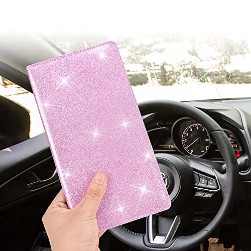 Car Registration and Insurance Holder, Vehicle Glove Box Car Organizer Men Women Wallet Accessories Case with Magnetic Shut for Cards, Essential Document, Driver License by Cacturism, Bling Pink