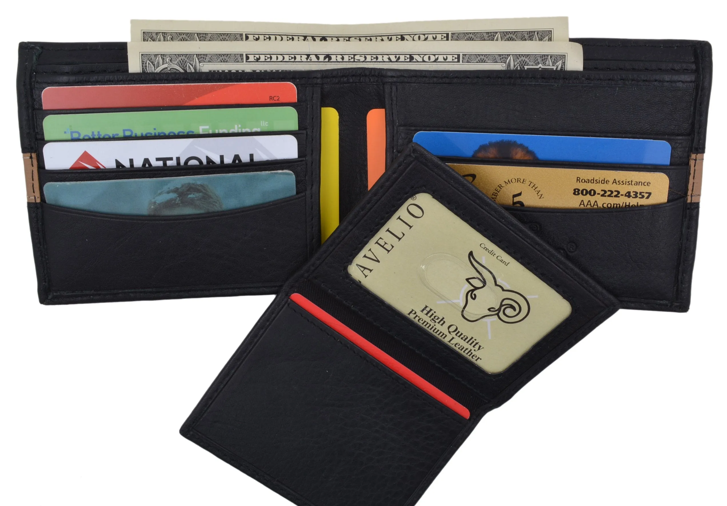 Cavelio Leather Men's Bifold Credit Card Removable ID Wallet 404553