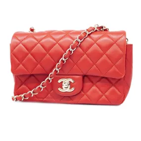 CHANEL  Matelasse W Flap W Chain Shoulder Bag Lambskin Women's Leather Red