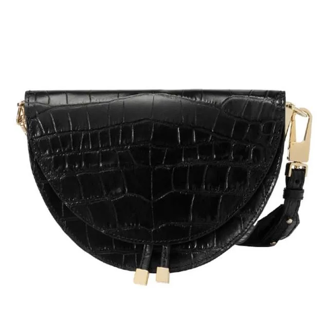 Chic CrocSaddle Vintage Leather Shoulder Bag