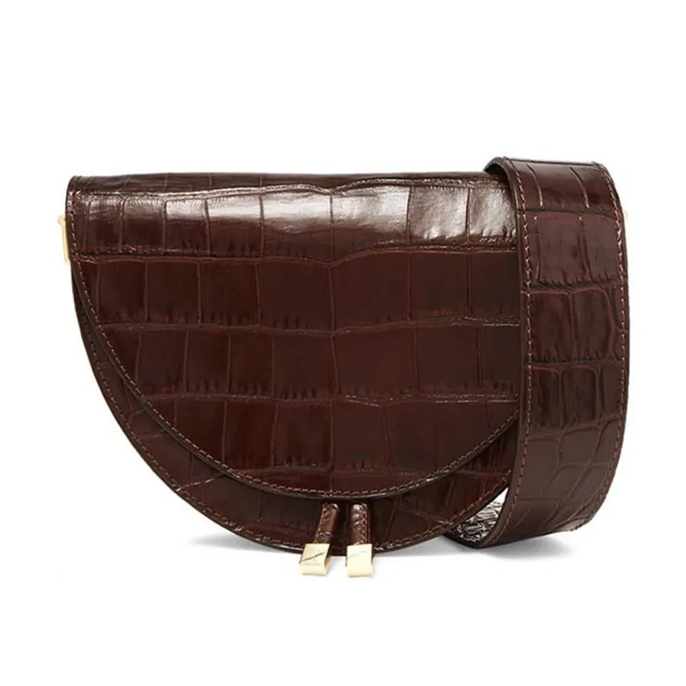 Chic CrocSaddle Vintage Leather Shoulder Bag