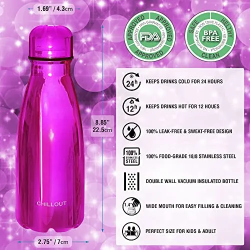 CHILLOUT LIFE Stainless Steel Water Bottle for Kids School: 12 oz Double Wall Insulated Cola Bottle Shape