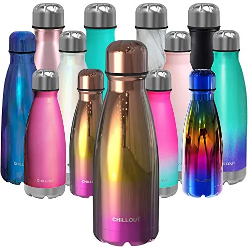 CHILLOUT LIFE Stainless Steel Water Bottle for Kids School: 12 oz Double Wall Insulated Cola Bottle Shape