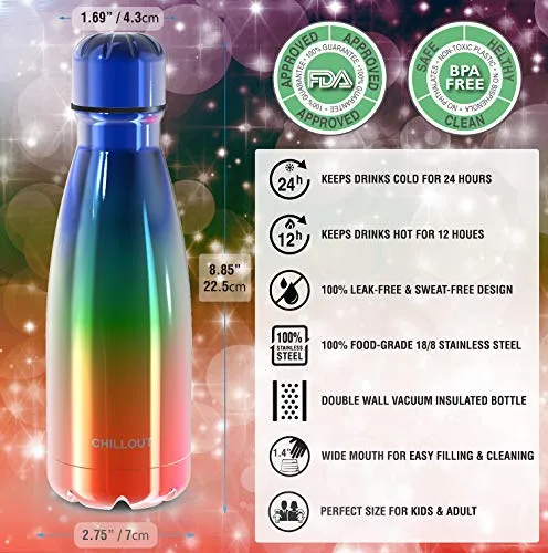 CHILLOUT LIFE Stainless Steel Water Bottle for Kids School: 12 oz Double Wall Insulated Cola Bottle Shape