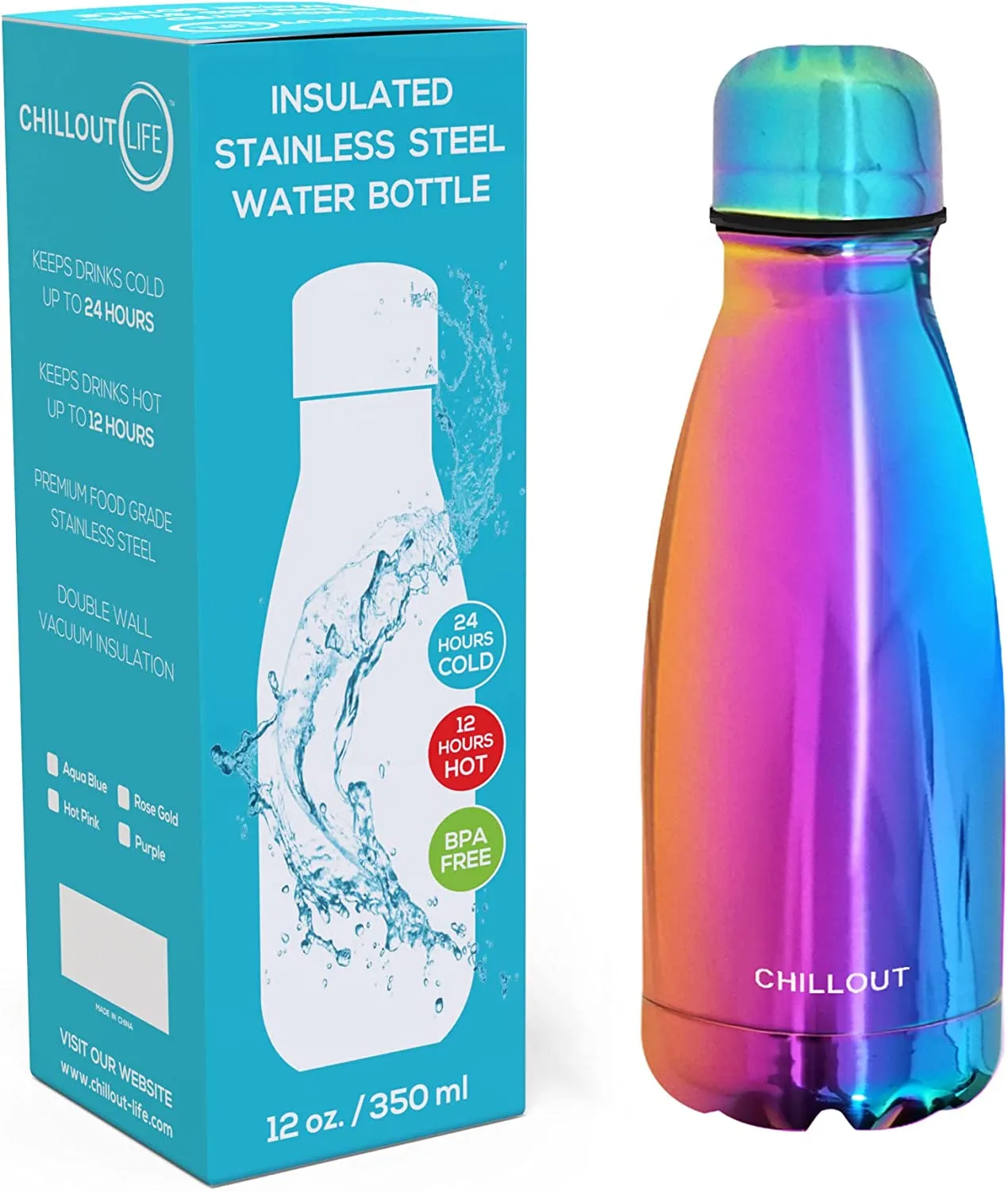 CHILLOUT LIFE Stainless Steel Water Bottle for Kids School: 12 oz Double Wall Insulated Cola Bottle Shape