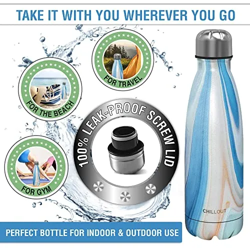 CHILLOUT LIFE Stainless Steel Water Bottle for Kids School and Adults: 17oz Double Wall Insulated Cola Bottle Shape