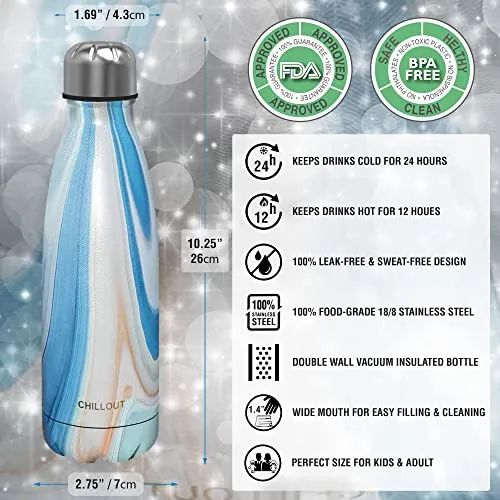 CHILLOUT LIFE Stainless Steel Water Bottle for Kids School and Adults: 17oz Double Wall Insulated Cola Bottle Shape