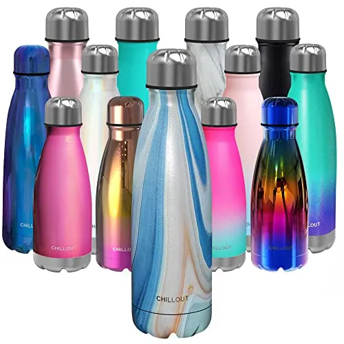 CHILLOUT LIFE Stainless Steel Water Bottle for Kids School and Adults: 17oz Double Wall Insulated Cola Bottle Shape