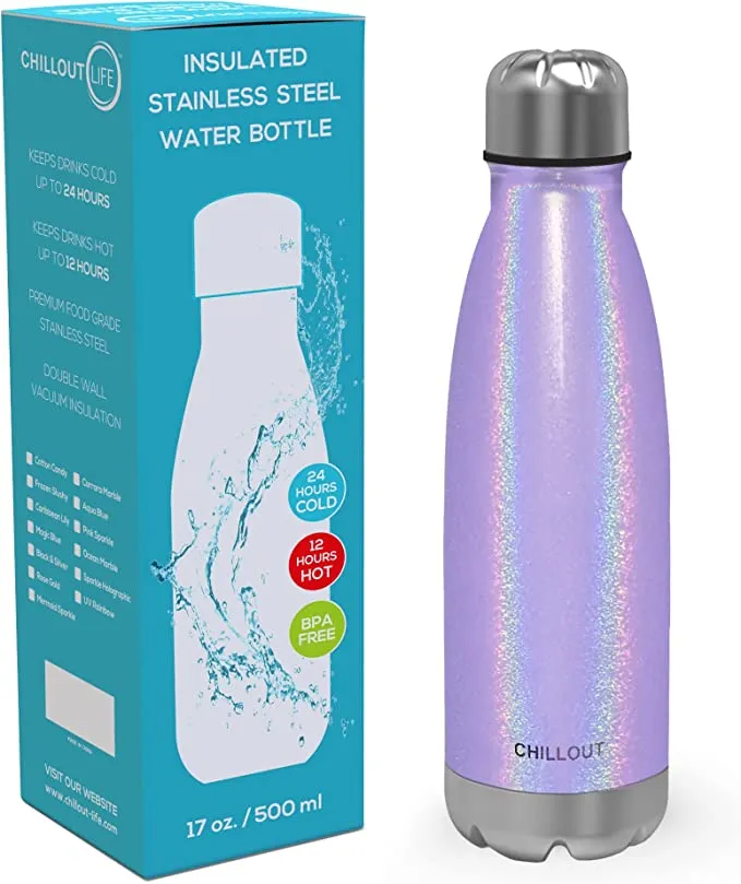 CHILLOUT LIFE Stainless Steel Water Bottle for Kids School and Adults: 17oz Double Wall Insulated Cola Bottle Shape