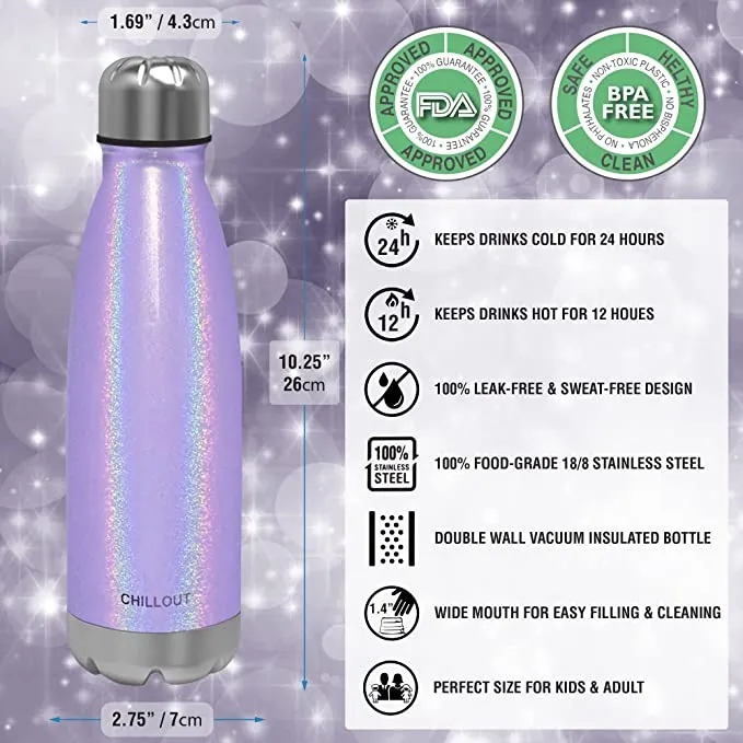 CHILLOUT LIFE Stainless Steel Water Bottle for Kids School and Adults: 17oz Double Wall Insulated Cola Bottle Shape