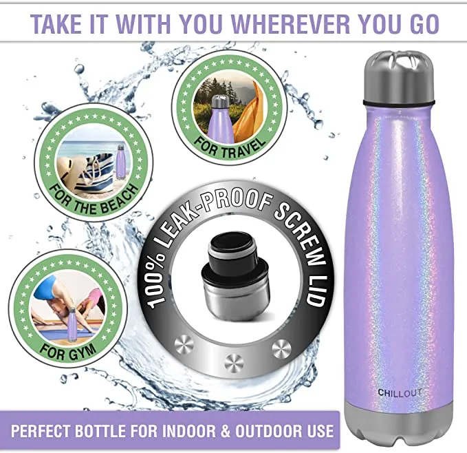 CHILLOUT LIFE Stainless Steel Water Bottle for Kids School and Adults: 17oz Double Wall Insulated Cola Bottle Shape