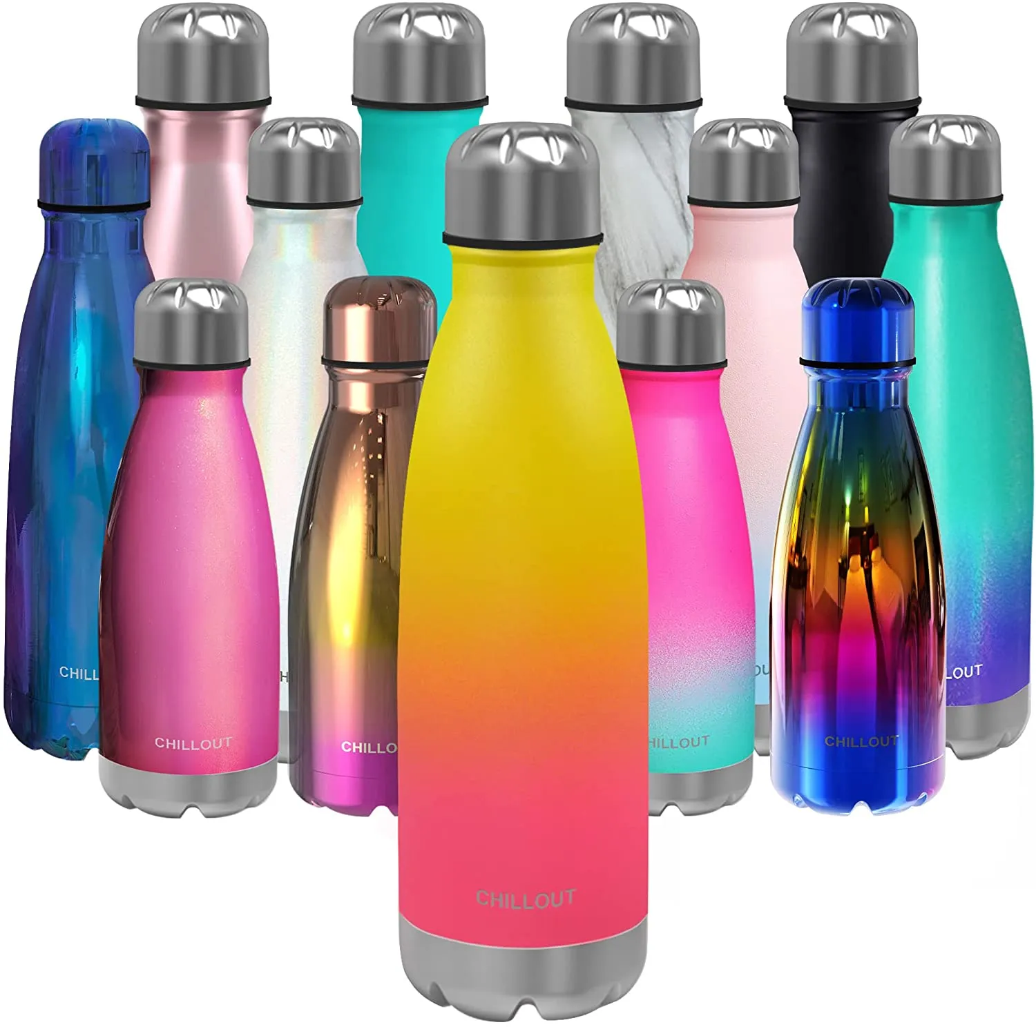 CHILLOUT LIFE Stainless Steel Water Bottle for Kids School and Adults: 17oz Double Wall Insulated Cola Bottle Shape