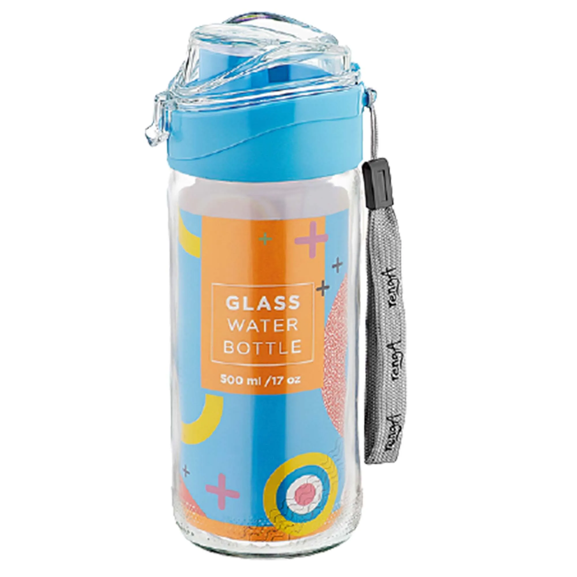 Clear Glass Water Bottle Flask with Leak-proof Lid, 17 Oz (500 cc) 1 Pc