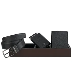 Corporate New Gifts - Set of III Gift Set (Wallet, Belt, Card case) | Color: Saffiano Black