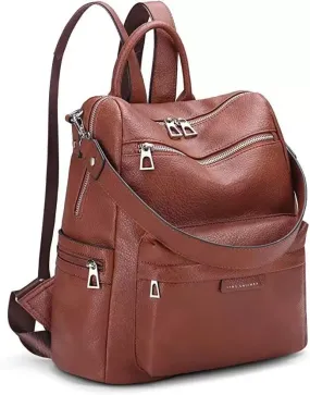 Craftwood Backpack Purse for Women Satchel Handbags Large Capacity Travel Vintage PU Leather Shoulder Bag For Office College (Tan)