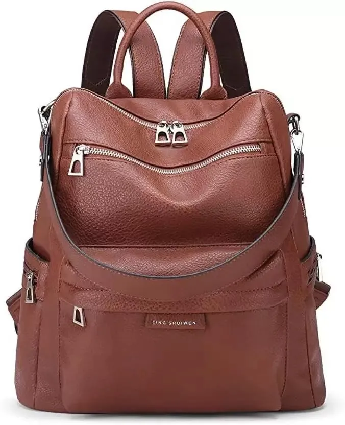 Craftwood Backpack Purse for Women Satchel Handbags Large Capacity Travel Vintage PU Leather Shoulder Bag For Office College (Tan)