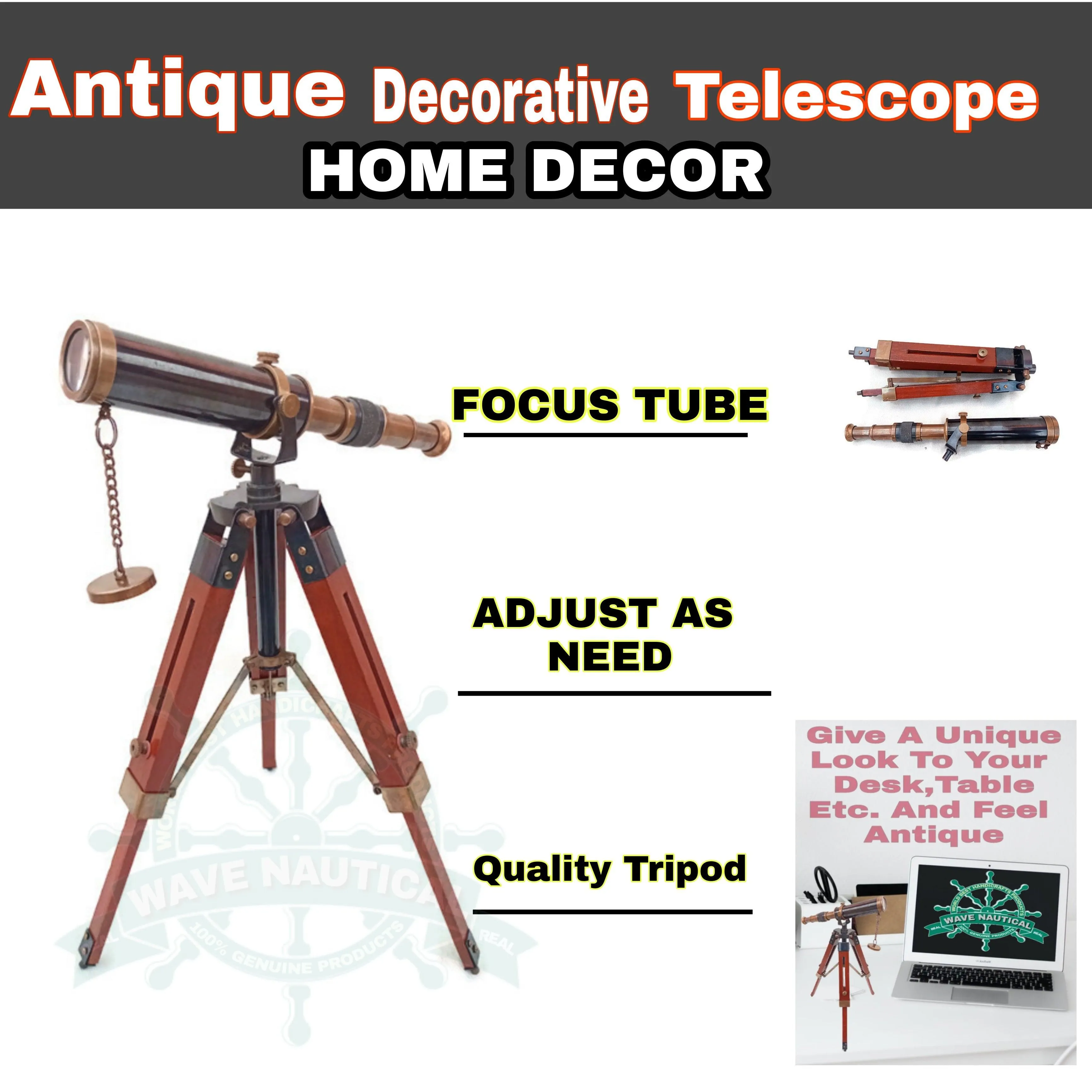 Decorative Maritime Brass Telescope with Adjustable Tripod Stand