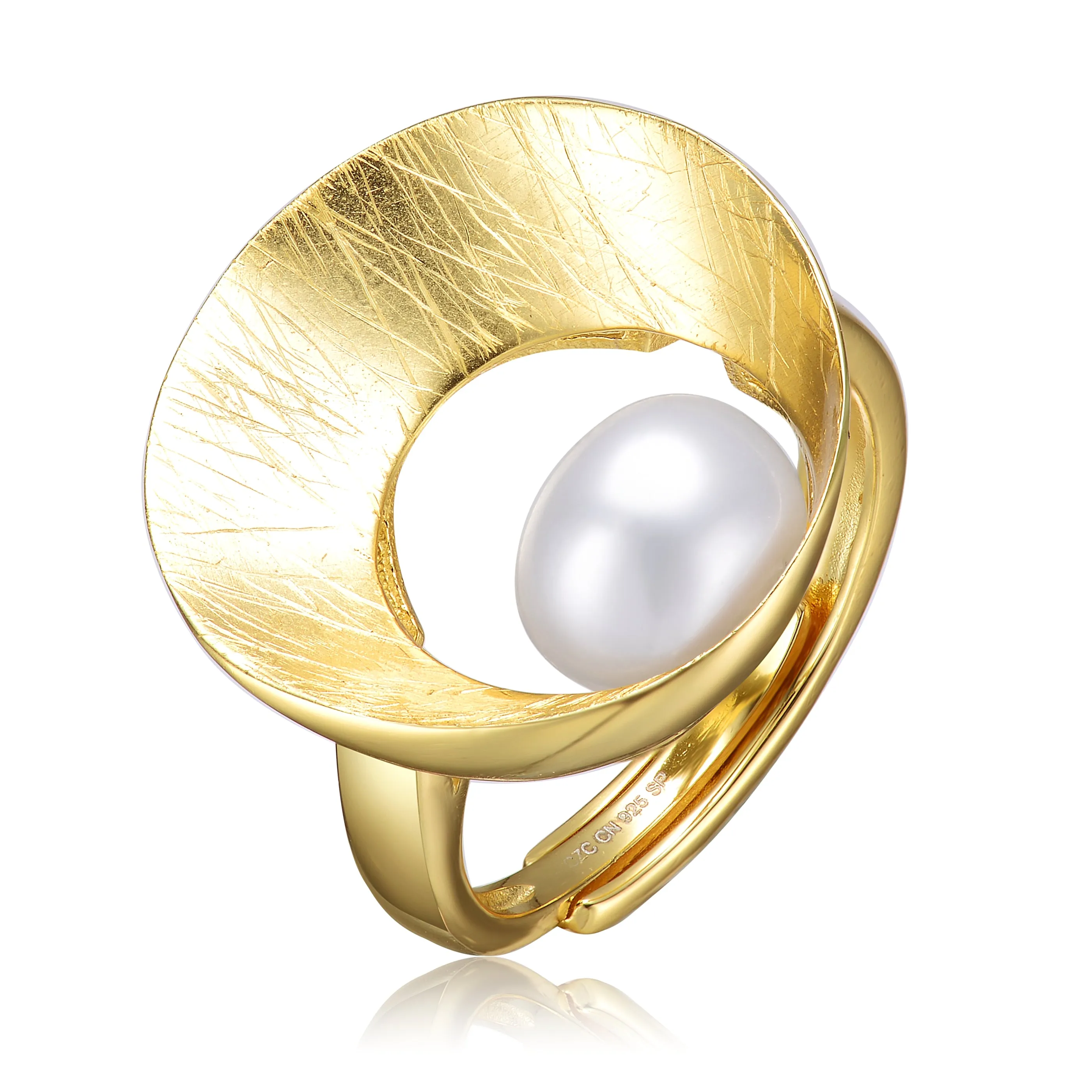 Delphine Brushed Circle Golden Pearl Ring