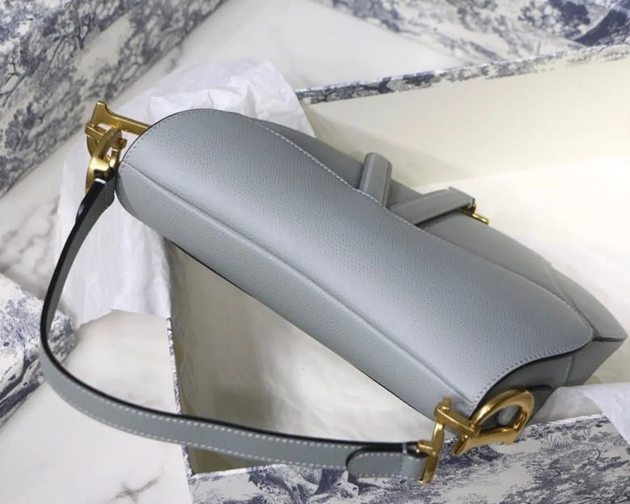 DI Saddle Bag Light Blue Grained Gold Toned Hardware For Women 25cm/10in CD