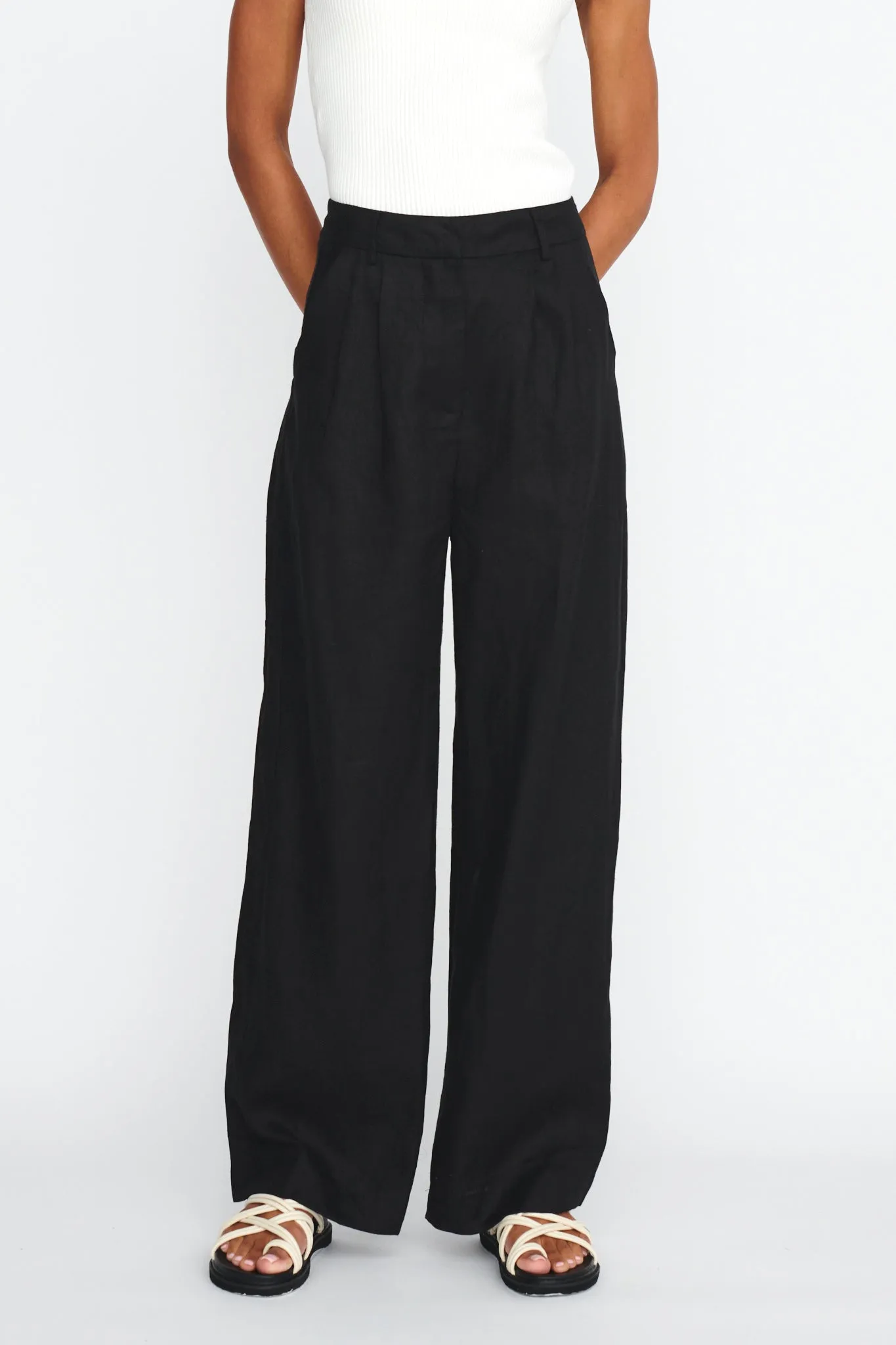 Dodie Straight Leg Trouser Pants Linen Black