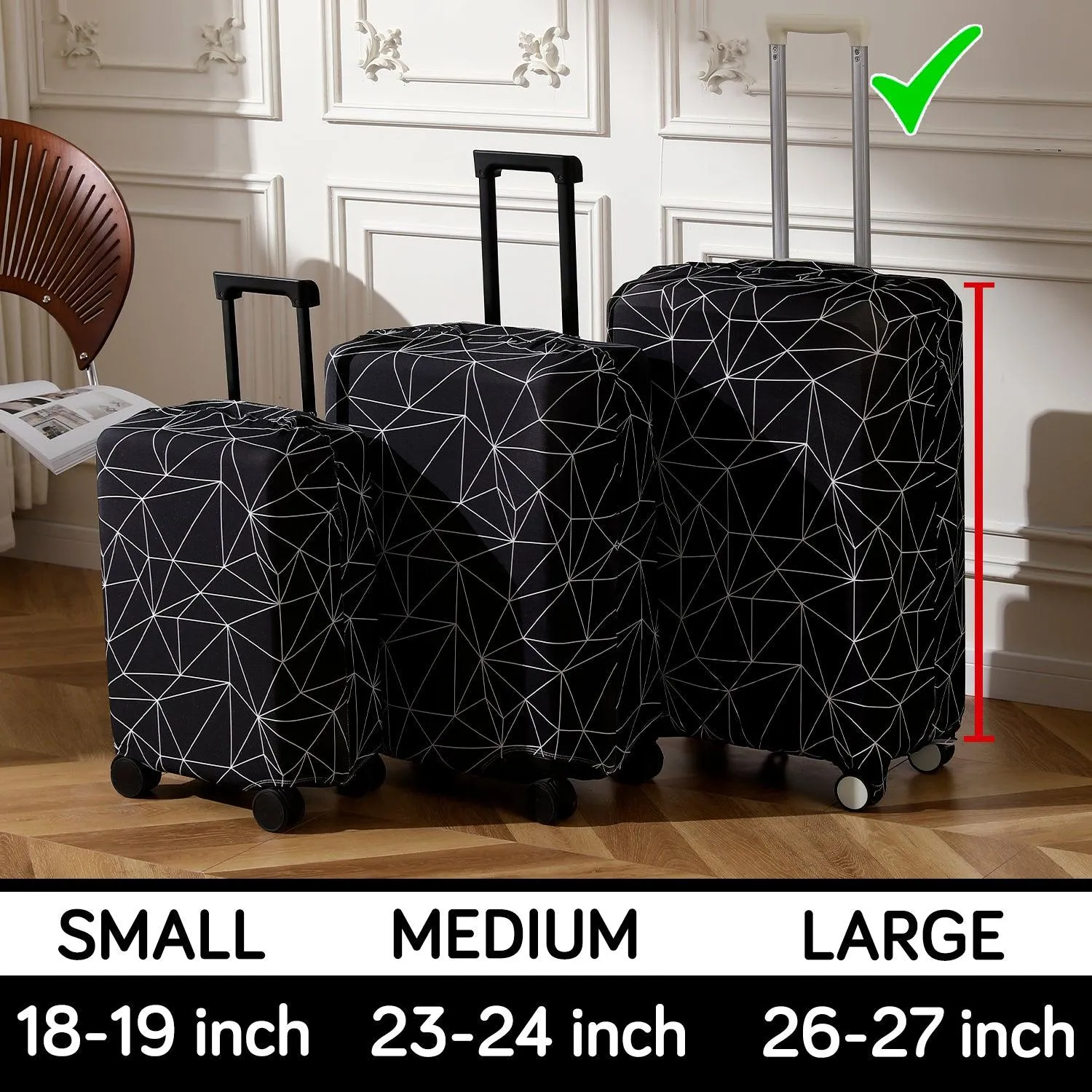 Durable 180 GSM Suitcase Covers S/M/L -Size for Trolley Suitcase, Black Geometric Abstract