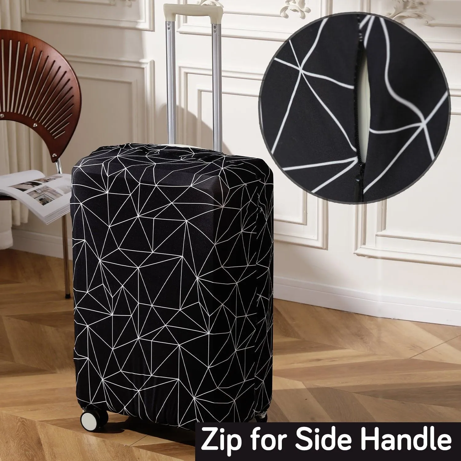 Durable 180 GSM Suitcase Covers S/M/L -Size for Trolley Suitcase, Black Geometric Abstract