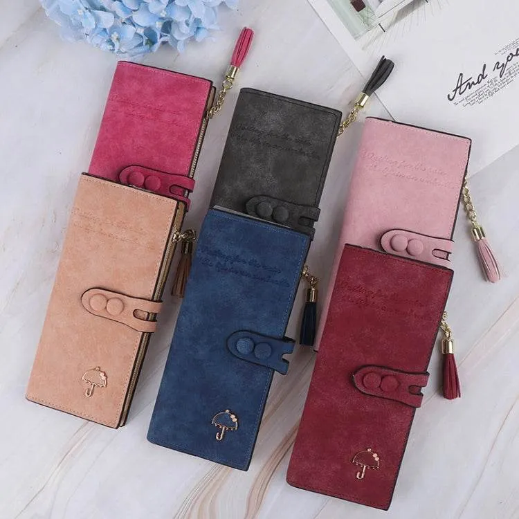 Elegant Women's Long Zipper Wallet with Umbrella Design