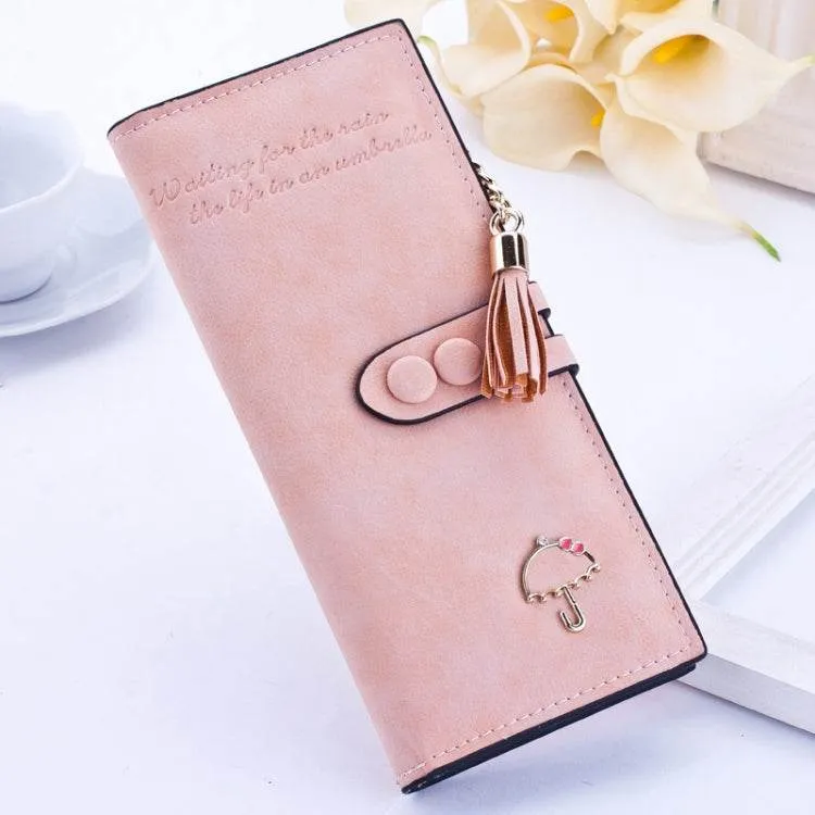 Elegant Women's Long Zipper Wallet with Umbrella Design