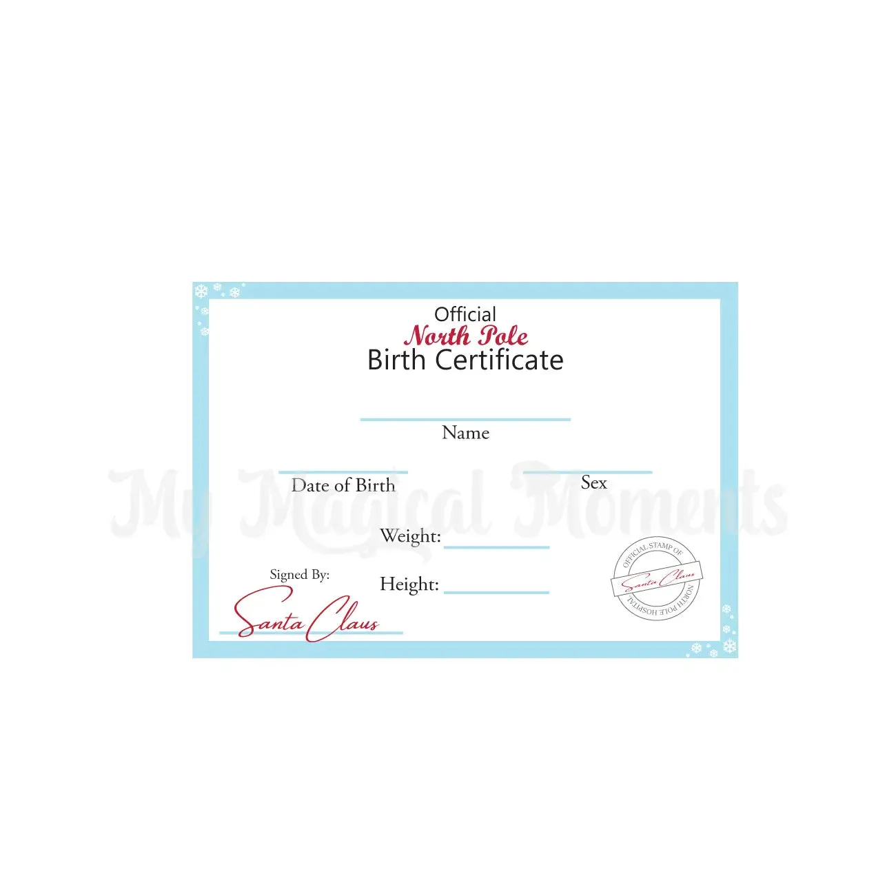 Elf Baby Birth Certificate - Blue