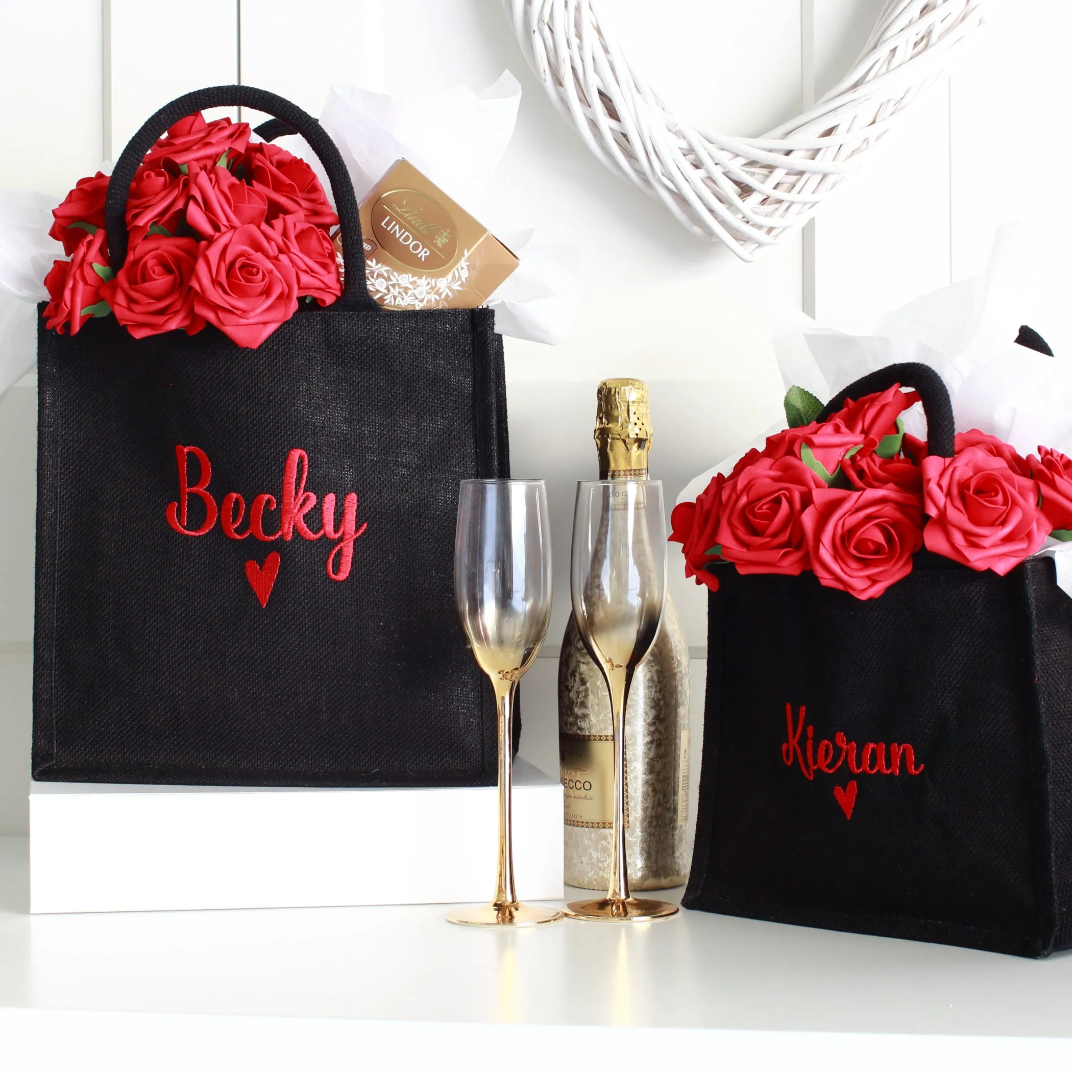 Embroidered Gift Bags - Valentine Black