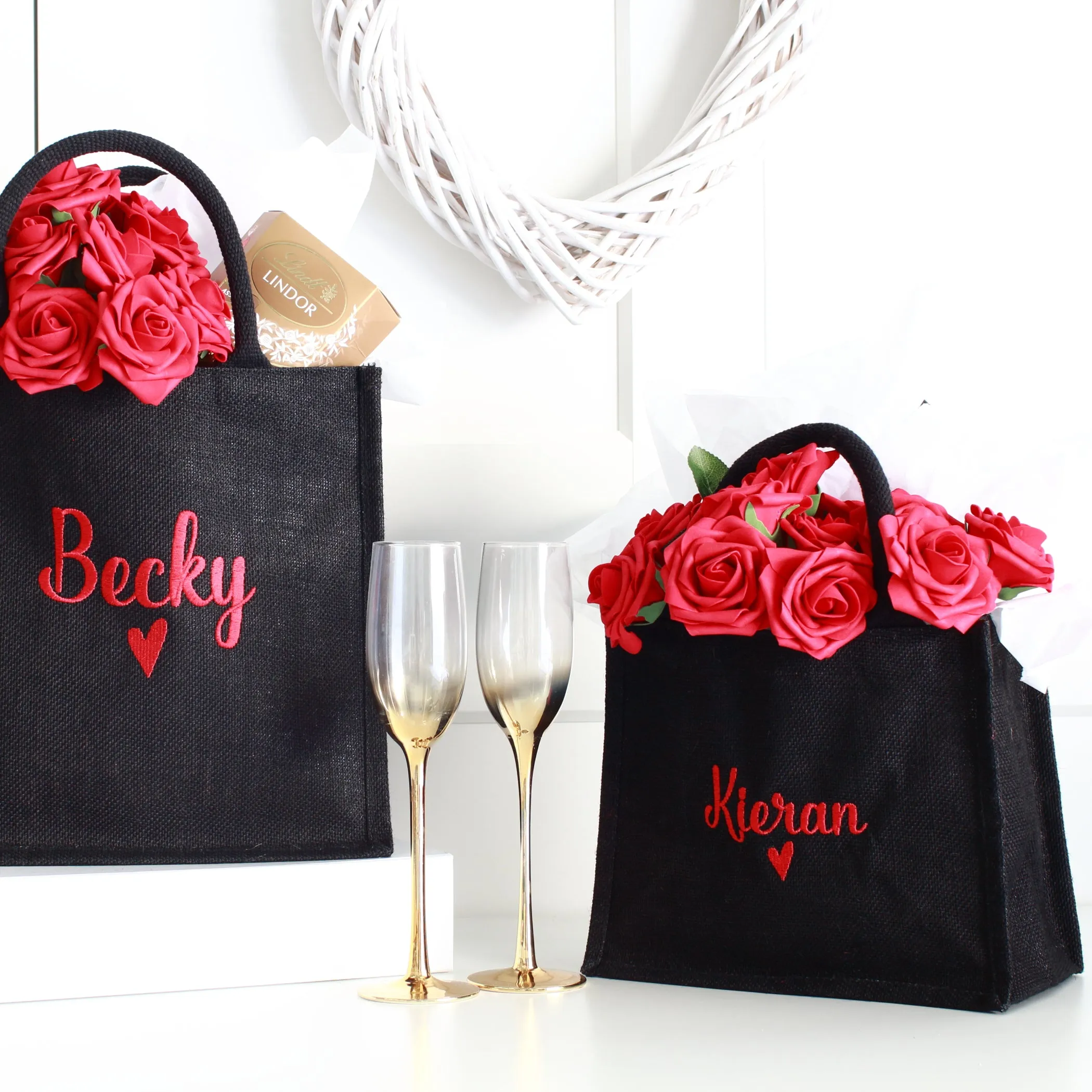 Embroidered Gift Bags - Valentine Black