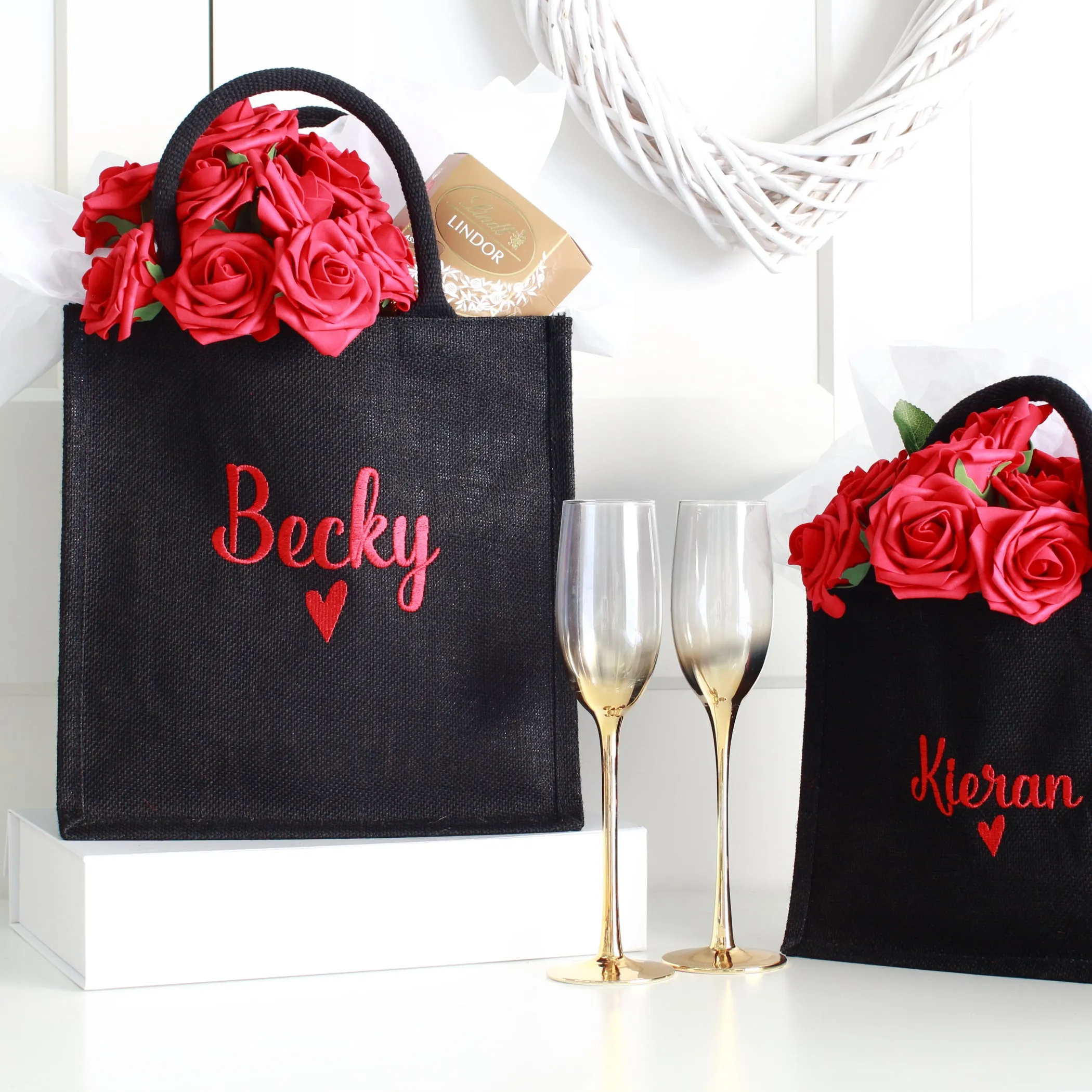 Embroidered Gift Bags - Valentine Black