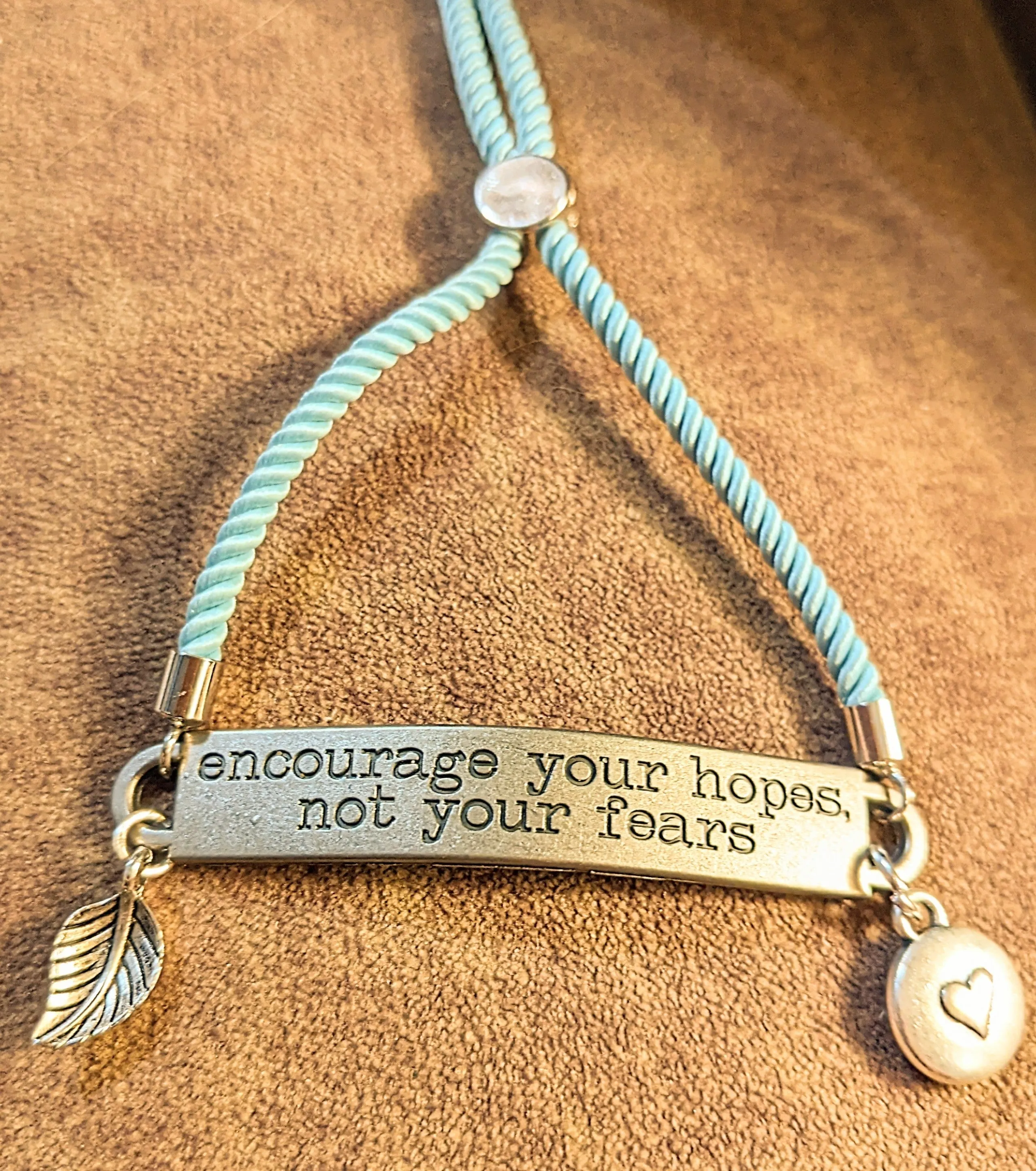 Encourage Your Hopes Not Your Fears Twisted Rope Bolo bracelet