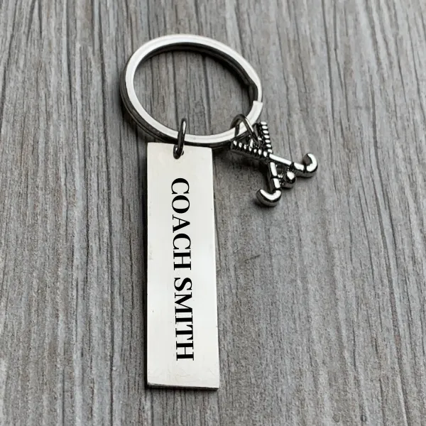 Engraved Field Hockey Bar Keychain