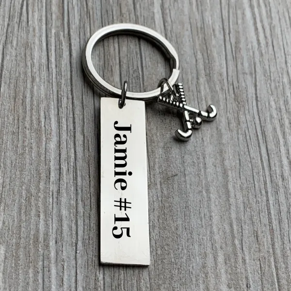 Engraved Field Hockey Bar Keychain